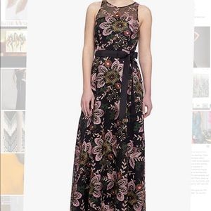 Tahari floral embroidered gown